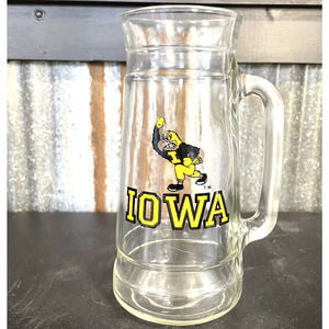 Iowa Hawkeyes Glass Beer Stein Vintage Retro NCAA Herky Football Fan Sports Gear